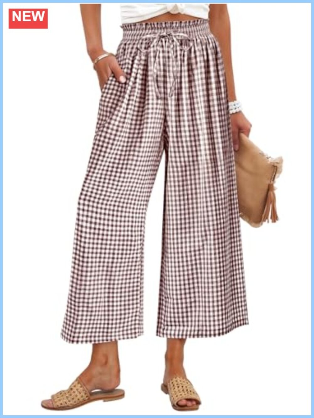 ANRABESS Women's Striped Gingham Palazzo Cropped Pants with Pockets